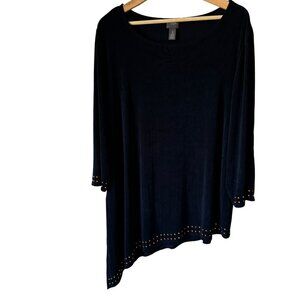 Travelers by Chico's Sz 3/XL Asymmetrical Top Pull Over 3/4 Sleeve Slinky Comfy